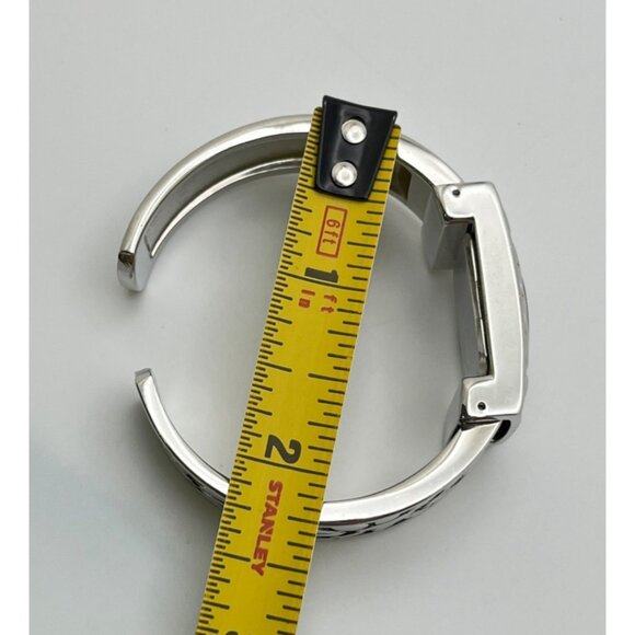 Honey Womens Cuff Watch Silver Tone Bracelet Intricate Floral Pattern Quartz - Picture 5 of 7